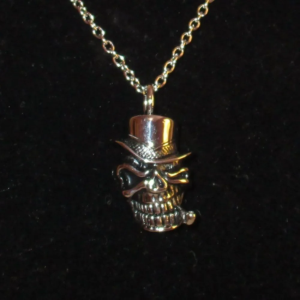 Black Oxidized Skull Pendant Necklace 20 in